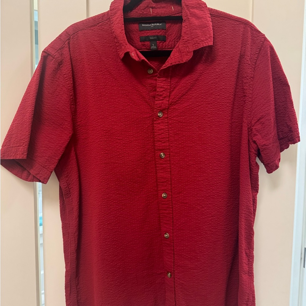 Banana Republic Red Seersucker Button-Down Shirt